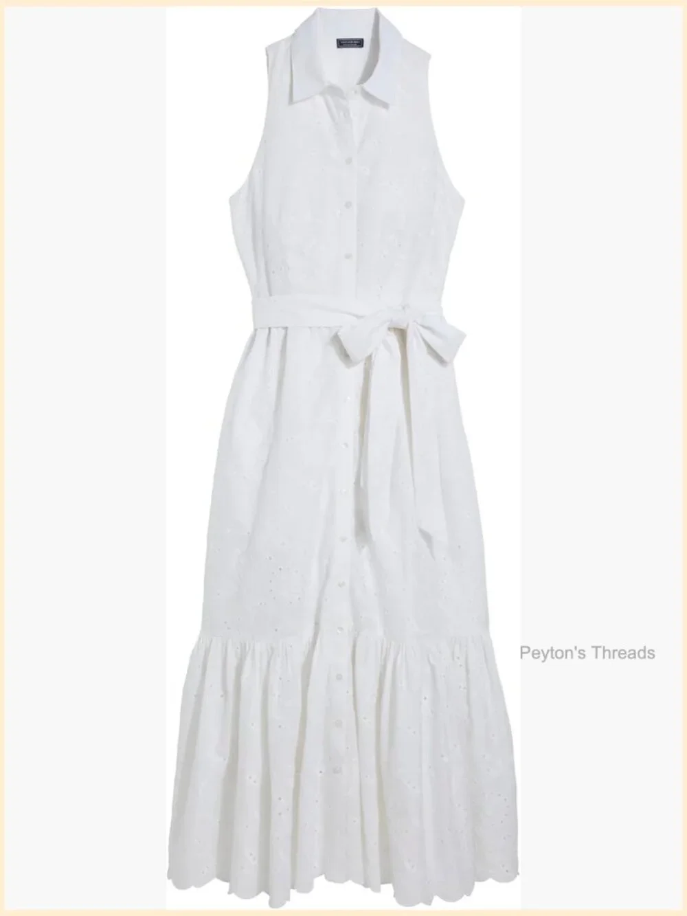 Maxi Eyelet Shirtdress with Scalloped Hem, Collared Neck, Fully Button Front - Picture 1 of 6